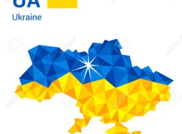 Ukraine Flag Map In Polygonal Geometric Style.