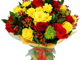 Depositphotos 56402973 Stock Photo Bouquet Of Chrysanthemums And Red