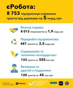 єРобота 5 млрд гривень інвестувала держава через грантові програми в розвиток та підтримку бізнесу